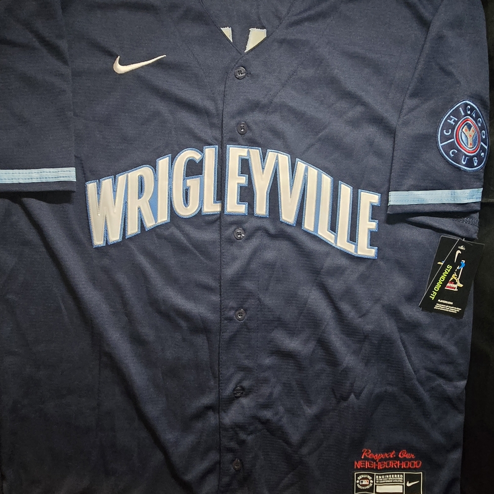 New Chicago Cubs Ian Happ #8 Nike Navy 2021 City Connect Wrigleyville Mens Large
